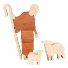 Set: Hirte mit Schafen aus Holz 3-teilig groß
